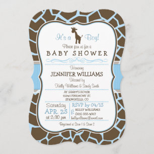 Blue Giraffe Print Boy Baby Shower Einladung