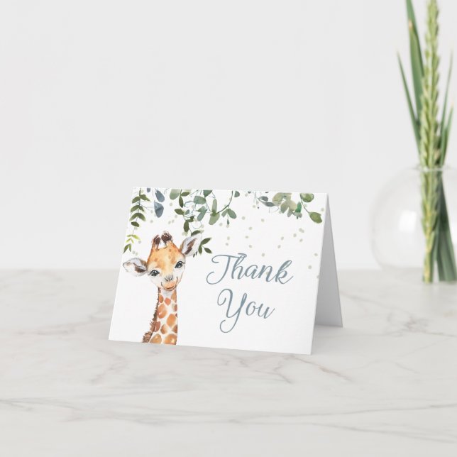 Blue Giraffe Safari Baby Dusche Dankeskarte (Vorderseite)