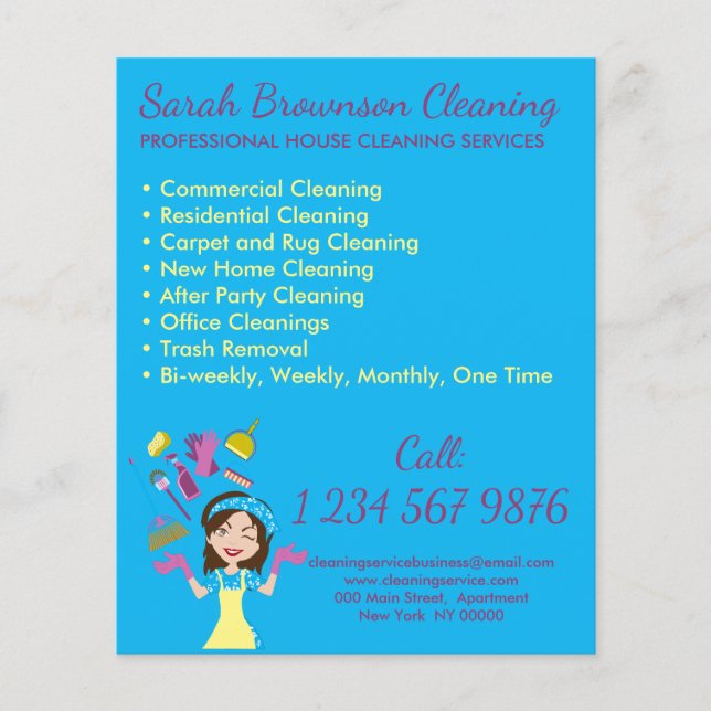Blue Girl House Maid Janitorial Cleaner Flyer (Devant)