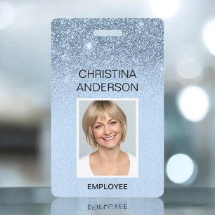Blue Girly Glitzer Mitarbeiter Name Foto Corporate Ausweis