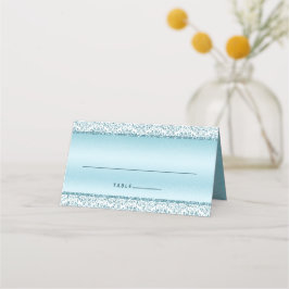 Blue Glam Damask Glitzer Monogram Wedding Platzkarte