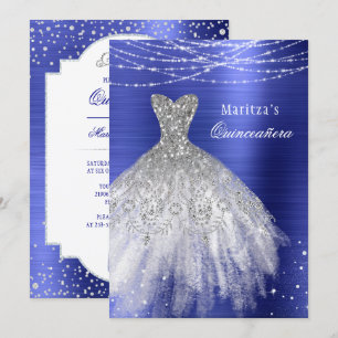 Blue Glam Diamond Sparkle Quinceañera Invitation