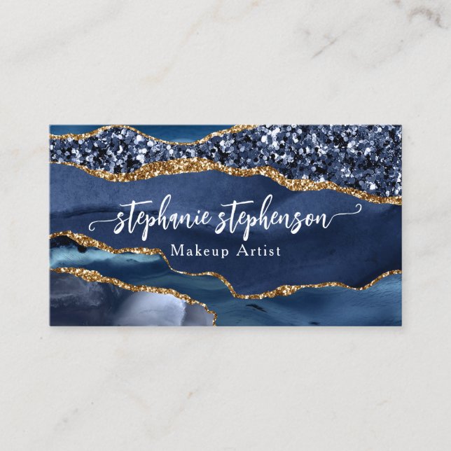 Blue Glam Glitzer Agate Fashion Stylist Modernster Visitenkarte (Vorderseite)