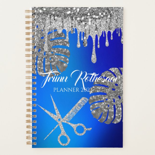 Blue Glam Glitzer Hair Salon Planner Planer (Vorderseite)