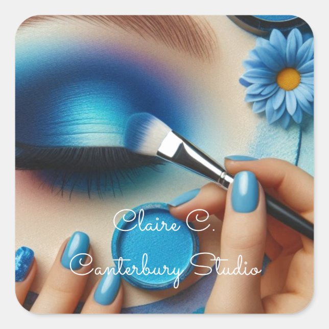 Blue Glam Makeup Ästhetik Personalisiert Quadratischer Aufkleber (Vorderseite)