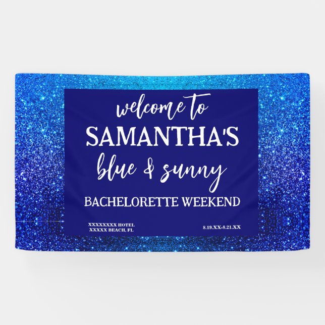 Blue Glitter Bachelorette Party Welcome Sign Banner (Horizontal)