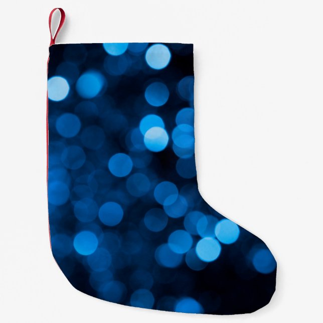 Blue glitter bokeh texture lights kleiner weihnachtsstrumpf (Vorderseite)