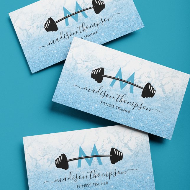 Blue Glitter Personal Trainer Business Card Visitenkarte (Von Creator hochgeladen)