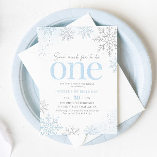 Blue Glitter Snowflake 1st Birthday Einladung