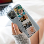 Blue Glitzer 4 Foto Raster Collage Name Monogramm Case-Mate iPhone Hülle<br><div class="desc">Moderne 4-Foto-Gitterkollektion Name und monogramm eisblauer Glitzer Glitzern ombre auf staubigen aquamarin mit einer Foto-Stand-Collage</div>