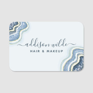 Blue Glitzer Agate Geode Luxe Chic Name Tag Namensschild