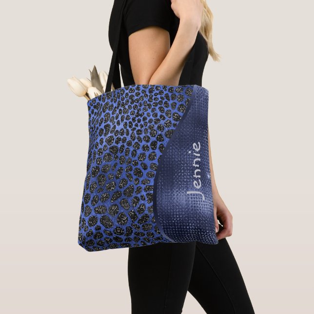 Blue Glitzer Animal Print Glam Wave Personalisiert Tasche (Von Nahem)