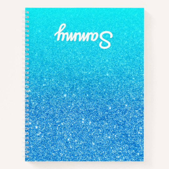 Blue Glitzer Aqua Ombre Verlassen handhabt Notizbuch (Vorderseite)