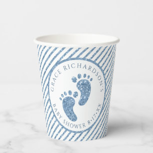 Blue Glitzer Baby Feet Babydusche Personalisiert Pappbecher