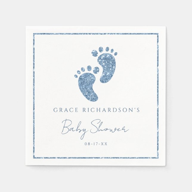 Blue Glitzer Baby Feet Babydusche Personalisiert Serviette (Vorderseite)