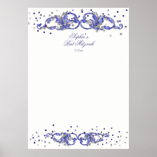 Blue Glitzer, Bat Mitzvah, Custom, Anmelden Poster (Vorne)