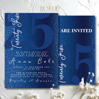 Blue Glitzer Birthday Sparkling Glam Party Einladung