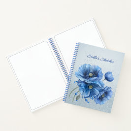 Blue Glitzer Blue Poppies Sketchbook Notizbuch