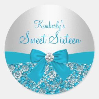 Blue Glitzer & Bow 16 . Geburtstag Sticker