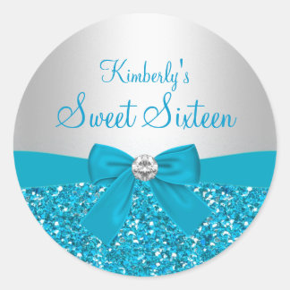 Blue Glitzer Bow 16 . Geburtstag Sticker