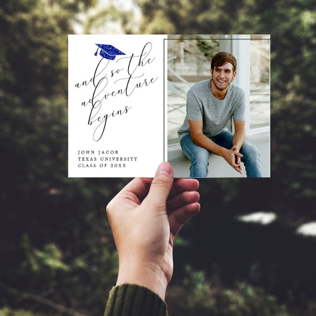 Blue Glitzer Cap Quotes Foto Moderner Abschluss Ankündigung (Von Creator hochgeladen)