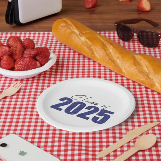 Blue Glitzer Class 2025 Pappteller (Picknick)