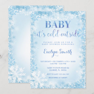 Blue Glitzer Cold Outdoor Snowflake Babydusche I Einladung