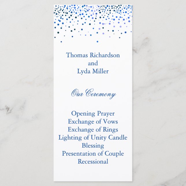 Blue Glitzer Confetti Imitate Foil Wedding Program Programm (Vorderseite)
