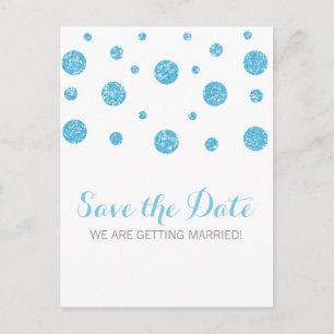 Blue Glitzer Confetti Save the Date Postkarte