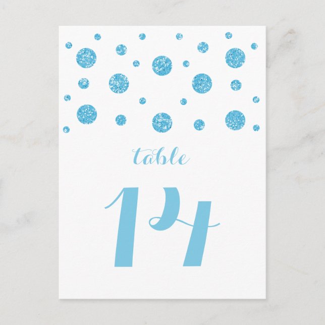 Blue Glitzer Confetti Tischnummer Postkarte (Vorderseite)