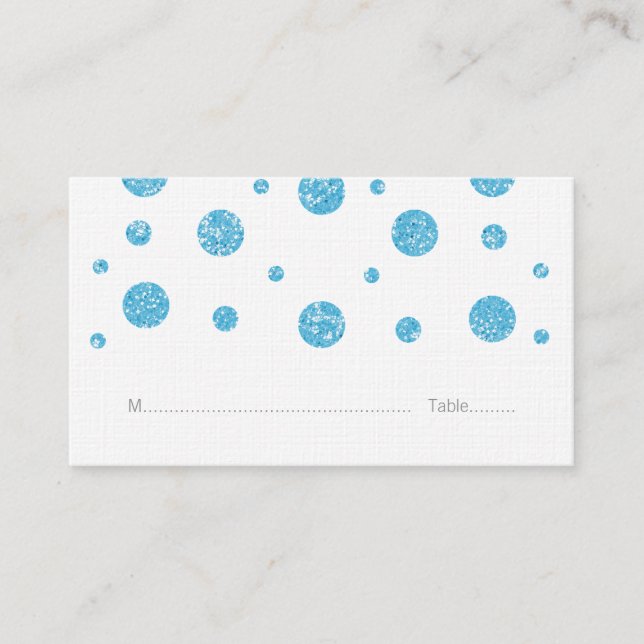 Blue Glitzer Confetti Wedding Platzkarten (Vorderseite)