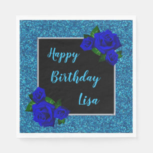 Blue Glitzer Deep Blue Rose Geburtstag Serviette