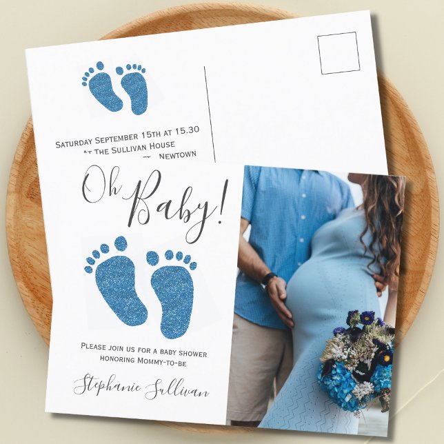 Blue Glitzer Feet Baby Dusche Einladung Postkarte (Von Creator hochgeladen)