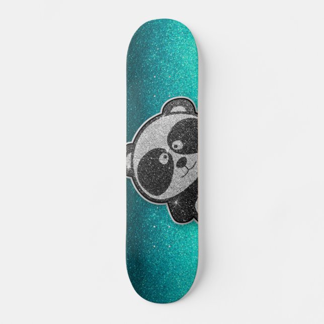 Blue Glitzer Funkelnd Schwarz-weiß Panda Sparkle Skateboard (Vorderseite)