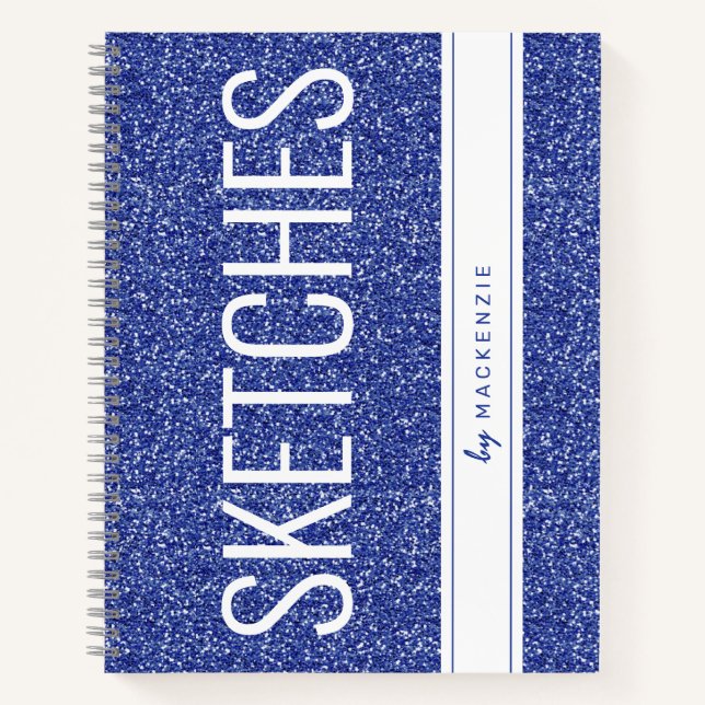 Blue Glitzer Funkelnd Sketchbook Personalisiert Na Notizbuch (Vorderseite)