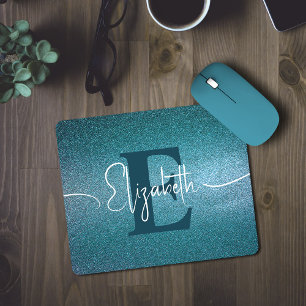 Blue Glitzer Girly Monogram Mousepad