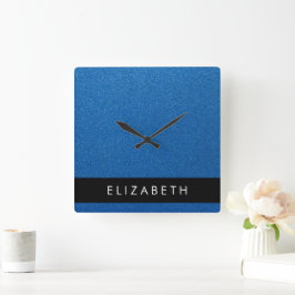 Blue Glitzer, Glitzer Hintergrund, Ihr Name Quadratische Wanduhr