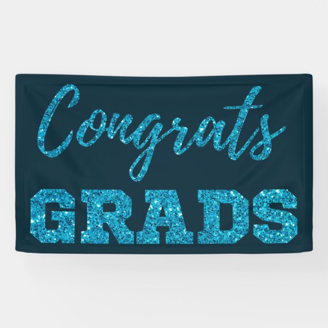 Blue Glitzer Glückwunschs Grads Banner (Horizontal)