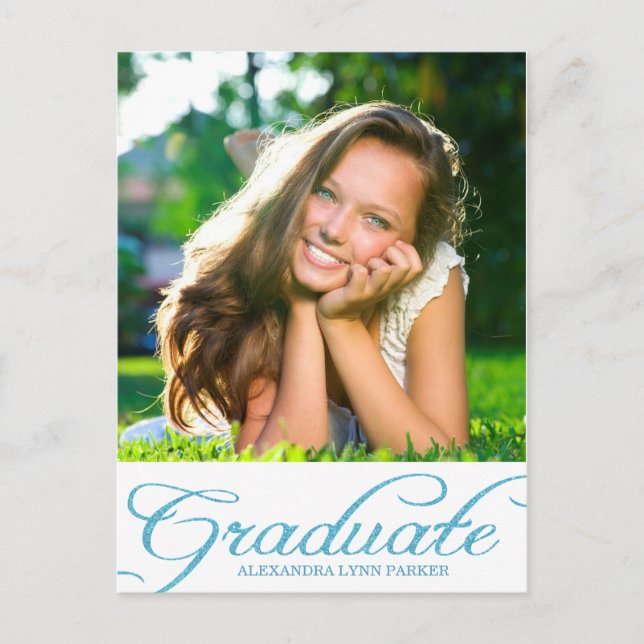Blue Glitzer Graduation Party Einladung Postkarte (Vorderseite)