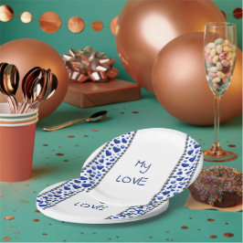 Blue Glitzer Herzpapier Teller