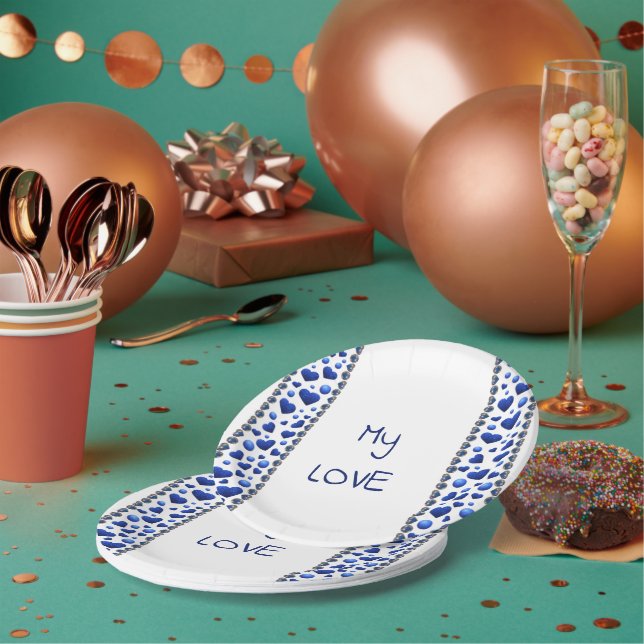 Blue Glitzer Herzpapier Teller (Multi)