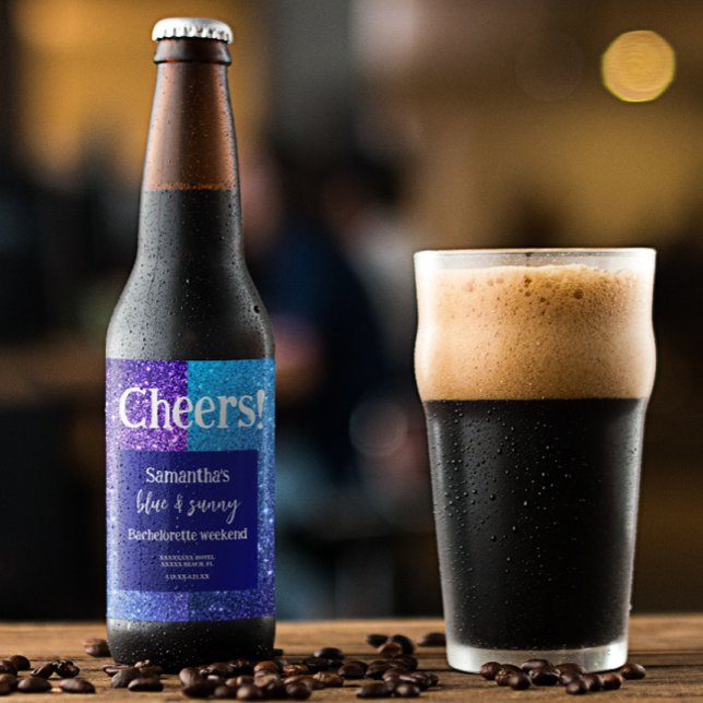 Blue Glitzer Junggeselinnen-Abschied Bierflaschenetikett (Von Creator hochgeladen)