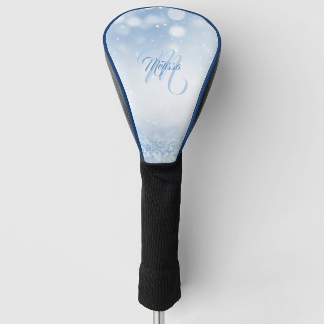 Blue Glitzer Lake Bokeh Lights Your Name Monogram. Golf Headcover (Vorderseite)