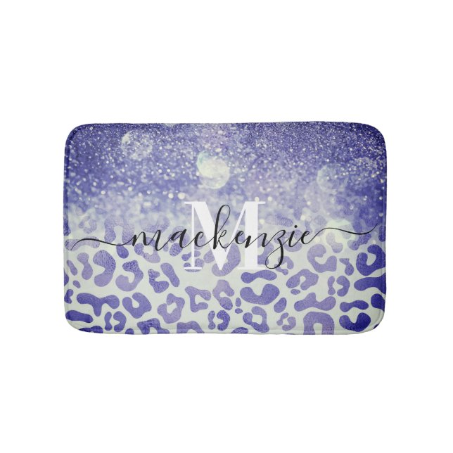 Blue Glitzer Leopard Print Badematte (Vorderseite)