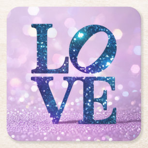 Blue Glitzer LIEBE Lavender Untersetzer Set