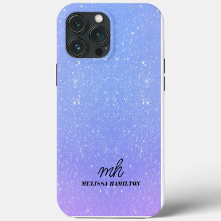 Blue Glitzer lila chic mit Monogramm I Handy Gehäu iPhone 13 Pro Max Hülle