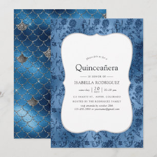 Blue Glitzer Mermaid Pattern Quinceanera Einladung