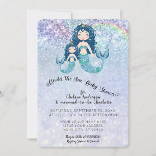 Blue Glitzer Mermaids Under Sea Baby Girl Einladung