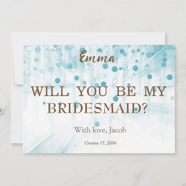 Blue Glitzer Minimal Script Bridesmaid Vorschlag Einladung (Vorderseite)