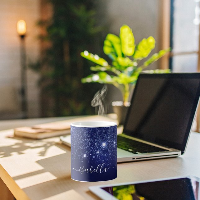 Blue Glitzer Name Skript elegant Kaffeetasse (Von Creator hochgeladen)